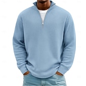 abordables Polo clásico para hombre-Hombre Camisetas polo con diseño de gofre Con Texturas Casual Exterior Zip Cremallera de un cuarto Manga Larga Moda Moderno Color sólido Plano De Punto Otoño invierno Otoño Primavera &amp; Otoño Ajuste