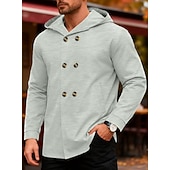 cheap Casual Jackets-Men's Trench Coat Hoodied Jacket Formal Home Windbreaker Pocket Spring Fall Solid Color Active Vintage Shirt Collar Regular Black Red Blue Green Khaki Jacket