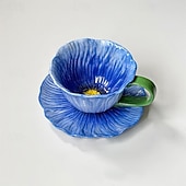 ieftine Pahare-ceașcă de cafea din ceramică cu motive florale &amp;farfurie, design creativ cu petale vintage franceze, pictate manual, sub glazură, set de ceai de după-amiază, cadou elegant pentru prieteni &amp;familie