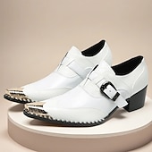 halpa Ensiluokkaiset nahkaiset loaferit-Miesten valkoiset kaksoishihnalliset nahkaiset juhlakengät metallisella kärjellä, 100% naudannahasta valmistetut juhlakengät häihin, lavaesityksiin ja juhliin