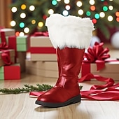 billige Herrestøvler-Herrestøvler i julenissekostyme med fuskepels og stilige gullnagledetaljer, perfekte for julefester og cosplay i høytiden.