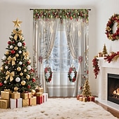Недорогие Рождественская кухня-Рождественские прозрачные шторы серии 2025, 3D цифровая печать, оконные шторы для гостиной, спальни, праздничное украшение, декор для дома, элегантные праздничные шторные панели