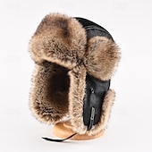 tanie Czapki męskie-Męskie Uszanka Czapka Uszanka Kapelusz lotniczy Czapka z klapką na uszy Zimowy skórzany kapelusz Czarny Kawowy Skóra PU Polar Moda Współczesny współczesny Dzienne zużycie Randka Jednolity/zwykły kolor