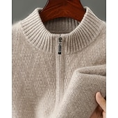 preiswerte Wollpullover für Herren-Hochwertiger Herrenpullover aus reiner Wolle und Kaschmir mit Viertelreißverschluss, klassischer Strickpullover, weich, warm und atmungsaktiv.