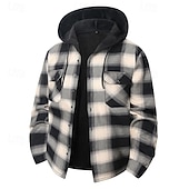 economico camicie di flanella-Per uomo Giacca-camicia Giacca camicia Giacca invernale Plaid Vacanza Abbigliamento quotidiano Bianco Rosso Blu Arancione Manica Lunga Con Cappuccio Autunno Inverno Abbigliamento Tasca Frontale