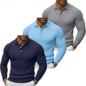 olcso Férfi Klasszikus Polo-3 db-os férfi bordás kötésű felső golf pólóing többes csomag utcai lezser hajtókás hosszú ujjú alapvető modern egyszínű gombos tavasz ősz minden évszak karcsúsított bordás kötésű felső