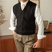 billige herregensere vest-Herre Genser vest Kjole genser Pullover genser Vest Strikket genser Riflet Strikke Vanlige topper Strikket عادي V-hals Mote Fritid Feriereise Dagligdagstøy Klær Høst Vinter Svart Brun S M L