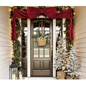 abordables Lazos &amp; Cintas-Lazos grandes de 1,8 m para árbol de Navidad, lazo grande de terciopelo rojo y blanco para adorno de árbol, repisa de ventana, repisa de pared, decoración de interiores, hogar, habitación, fiesta, San Valentín, Navidad.