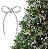 billige Sløyfer og bånd-6 stk. julesløyfedekorasjon champagne gull glitrende strass-sløyfe med metalltrådsbånddekorasjon egnet for juletrepynt blomstergirlander gaveemballasje