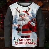 billiga Barnens jultröjor-Jul Pojkar 3D jultomten T-shirt Långärmad Vår Höst Mode Grundläggande Barn 4-12 år Rund hals Utomhus Ledigt Dagligen Normal