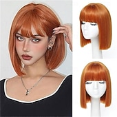 levne Syntetické trendy paruky-Modrá paruka krátká rovná modrá bob paruka s ofinou 10 palcová syntetická barva paruky pro ženy s přírodními vlasy pro kostýmy na každodenní párty cosplay