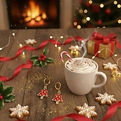 abordables Anillos de mujer-Pendientes festivos de árbol de Navidad rojo con brillantes diamantes de imitación y estrella verde.