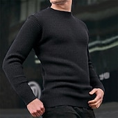 preiswerte Herrenpullover-Herren Pullover Strickpullover Gerippt Stricken Normale Oberteile Gestrickt Einfach Rundhalsausschnitt Mode Basic Urlaub Alltagskleidung Bekleidung Herbst Winter Schwarz Marineblau M L XL
