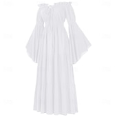 abordables Vestidos-Retro Antiguo Medieval Renacimiento Vestidos Vikingo élfico Color sólido Disfraz Mujer Celta Fantasía Real Víspera de Todos los Santos Carnaval Mascarada LARP Adulto Vestido