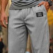 cheap Straight Leg-Men's Trousers Corduroy Pants Baggy Pants Straight Leg Sweatpants Drawstring Elastic Waist Solid Color Comfort Full Length Outdoor Daily Streetwear Vacation Fashion Black Navy Blue Micro-elastic