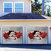 abordables Cubiertas navideñas para puertas de garaje-Cubierta de puerta de garaje navideña, Papá Noel atravesando la pared, gran fondo colgante para exteriores, pancarta de pared navideña, decoración festiva para patio, hogar, fiesta en 3D, escena