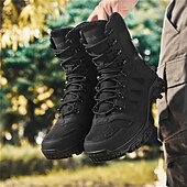 お買い得  ハイキングブーツ-通気性のあるメッシュパネルと頑丈なソールを備えたメンズライトブラウンのタクティカルコンバットブーツ。ハイキング、ハンティング、サバイバルトレーニングに最適な耐久性のあるミリタリースタイルのフットウェア。