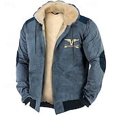 baratos Moletom com capuz de lã-Homens Moletom Full Zip Hoodie Moletom com capuz de lã Sherpa Azul Marron Verde Cáqui Com Capuz Bloco de cor Vaca Com Cordão Zip Up Patchwork Desportos e Ar livre Diário Feriado Poliéster Vintage