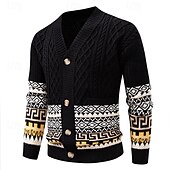 economico Maglioni Cardigan da uomo-Per uomo Felpa Cardigan Maglione Fair Isle A Coste Treccia Maglia Top Regolari Lavorato a maglia Geometrico Scollo a V Vacanza Moda Casuale Abbigliamento quotidiano Abbigliamento Autunno &amp; Inverno