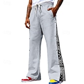 baratos Perna Reta-Homens Calças Esportivas Calça de moletom com pernas largas Calças Calças largas Com Cordão Cintura elástica Botão Lateral Bloco de cor Tecido Pavio Humido Respirável Comprimento total Esportes