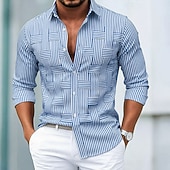 Χαμηλού Κόστους Ανδρικά Smart Casual πουκάμισα-Ανδρικά Πουκάμισο Casual πουκάμισο Πουκάμισο με κουμπιά Μαύρο Θαλασσί Χακί Μακρυμάνικο Ρίγες και καρό Πέτο Causal Καθημερινά Υφανση Ρούχα Μοντέρνα Υψηλής Ποιότητας
