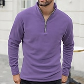 baratos Suéteres básicos-Homens Moletom Moletom de lã Moletom com zíper Preto Roxo Cáqui Café Verde Claro Meio Zíper Tecido Quarter Zip Desportos e Ar livre Diário Feriado Poliéster Roupa de rua Básico Casual Outono Inverno