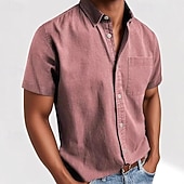 Homens Camisa Social Camisa casual camisa de botão Preto Branco Rosa Vermelho Azul Marinha Manga Curta Tecido Lapela Casual Diário Bolso frontal Roupa Elegante Moda Casual