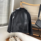 Infantil Para Meninas Jaqueta de couro preta Jaqueta Côr Sólida Moda Zíper Bolsos Ao ar livre Casaco agasalhos 4-12 anos Outono Preto baratos Jaquetas de Couro para Meninas-Infantil Para Meninas Jaqueta de couro preta Jaqueta Côr Sólida Moda Zíper Bolsos Ao ar livre Casaco agasalhos 4-12 anos Outono Preto