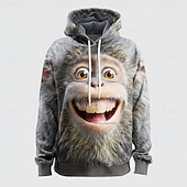 preiswerte Tierdruck-Herren 3D Affe Kapuzensweatshirt Pullover 3D Fantasie Langarm Rundhalsausschnitt Streetwear Club Geschenk Dunkelgray Grau Grau 2 Kordelzug Herbst Winter Designer S M L XL XXL XXXL