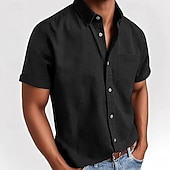  Homens Camisa Social Camisa casual camisa de botão Preto Branco Rosa Vermelho Azul Marinha Manga Curta Tecido Lapela Casual Diário Bolso frontal Roupa Elegante Moda Casual