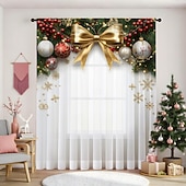 Недорогие Рождественская кухня-Рождественские прозрачные шторы серии 2025, 3D цифровая печать, оконные шторы для гостиной, спальни, праздничное украшение, декор для дома, элегантные праздничные шторные панели