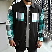 ieftine cămăși de flanel-Bărbați Shacket Jachetă cămașă Jachete Iarnă Plisat Vacanță Purtare Zilnică Negru Albastru celest Manșon Lung Rever Toamnă Iarnă Îmbrăcăminte Buzunar frontal