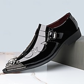 economico Mocassini-mocassini neri da uomo con fibbia decorativa, design elegante per occasioni formali, matrimoni ed eventi speciali