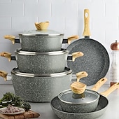 お買い得  キッチンセット-9/10ピースのノンスティックソースパン、ガラス蓋、フライパンセット。耐久性がありお手入れが簡単で、すべてのコンロに適しています。