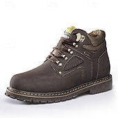 cheap Work Boots-Men's Yellow Faux Leather Work Safety Boots with Shock-Absorbing Sole and Steel-Toe Protection, Durable Construction Boots for Outdoor Labor and Industrial Work