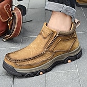 tanie Botki-brązowe, wsuwane buty męskie ze skóry ekologicznej – wygodne i wytrzymałe, z amortyzowaną wkładką, idealne do noszenia na co dzień, aktywności na świeżym powietrzu i codziennego użytku