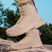 abordables Bottes de randonnée-Bottes de randonnée d&#039;extérieur beiges pour hommes avec semelle en caoutchouc antidérapante et construction respirante, bottes tactiques légères pour la randonnée, le camping et le port quotidien
