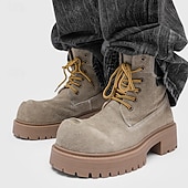 economico Stivali da lavoro-Per uomo Stivali Stivali da Lavoro Camminata Vintage Quotidiano PU Aumento Altezza Confortevole Stivali a Metà Polpaccio Allacciatura Tessuto almond Marrone scuro Nero Autunno Inverno