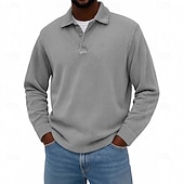 economico Polo classica da uomo-Per uomo Camicia di Velluto a Coste Testurizzato Casuale Sportivo Bavero Manica Lunga Moda Essenziale Tinta unica Bottoni Caldo Autunno &amp; Inverno Vestibilità regolare Nero Blu scuro Blu chiaro Cachi