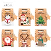 Недорогие Подарочные коробки и упаковочная бумага-24 коробки для рождественских угощений, конфеты, пряничный домик, мини-коробка для рождественской вечеринки, небольшой картонный подарочный контейнер для рождественских угощений, печенья, сладостей,