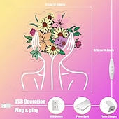cheap Decorative Lights-Beauty Flower UV Printing LED Neon Decorative Wall Light Indoor Bar Restaurant Bedroom Atmosphere Decorative Light Desktop Ornament Light USB Plug in Dimmable 37.6 * 32CM