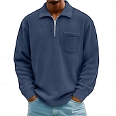 billige Klassisk poloskjorte for menn-Herre Kordfløyel skjorte Med Tekstur Feriereise Gate Quarter Zip Langermet Mote Grunnleggende Helfarge Lomme Høst Vår &amp; Vinter Normal Svart Hvit Navyblå Lilla Kakifarget Militærgrønn Kordfløyel