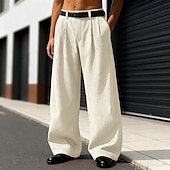 abordables Loose-Men's Trousers Dress Pants Corduroy Pants Slacks Baggy Pants Front Pocket Plain Comfort Full Length Outdoor Home Party Vacation Fashion Loose Fit Black Khaki Inelastic