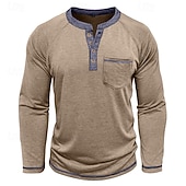 economico Magliette casual da uomo-Per uomo Maglietta Maglia Henley Camicia a Maniche Lunghe Manica Lunga Henley Primavera Autunno Blocco di colori Moda Designer Essenziale Tasche Vacanza Streetwear Uscire Rosso scuro Nero Blu marino