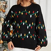 tanie Hoodie i bluza-Święta Damskie Bluzki casualowe Sweter sweter Długi rękaw Top Athleisure Graficzny Miękka Ciepłe Impreza Motyw świąteczny Odzież sportowa Odzież sportowa Czarny