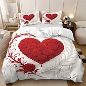 cheap Duvet Cover Sets-Heart Rose Print 3-Piece Down Duvet Cover Set for Large Bed, Soft Short Fluffy Comforter Cover with 2 Pillowcases – Hotel &amp; Guest Room Bedding, Cozy &amp; Comfortable