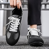 baratos Tênis Casuais-Tênis casual masculino amarelo e preto com design de malha respirável, calçado leve e antiderrapante para caminhadas ao ar livre, viagens e estilo cotidiano