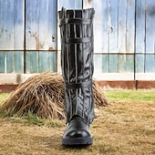 رخيصةأون أحذية ركوب الخيل-حذاء رجالي بني اللون من الجلد الصناعي يصل إلى الركبة - عصري مع تفاصيل رباط، مثالي للأنشطة غير الرسمية والخارجية