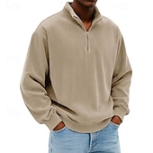 voordelige Basis Sweatshirts-Voor heren Sweatshirt Corduroy Trui met capuchon Stoppen Sweatshirt met kwartrits Wit Opstaande boord Effen Vetoketju Met Textuur Casual Dagelijks Sport &amp; Outdoor Streetwear Stoer Sportkleding Lente