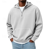 tanie podstawowe bluzy męskie-Męskie Bluza z Kapturem Bluza z kapturem na zamek błyskawiczny Czarny Biały Czerwony Granatowy Ciemnozielony Kaptur Równina Kieszeń Quarter Zip Sport i turystyka Codzienny Święto Sztruks Poliester